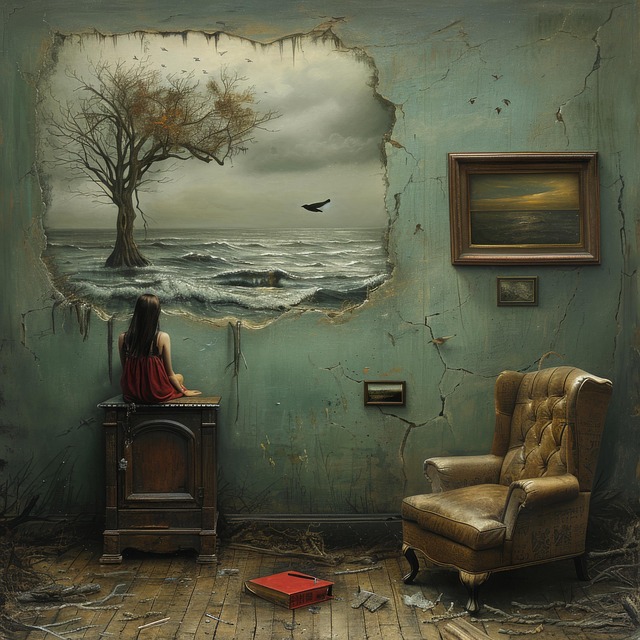 Surreal, Room, Wall, Mural, Ocean, Storm