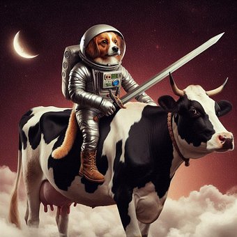 Luna, Vacă, Câine, Spaţiu, Câine Pe Vacă