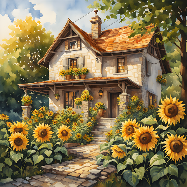Free cottage sunflower flower illustration