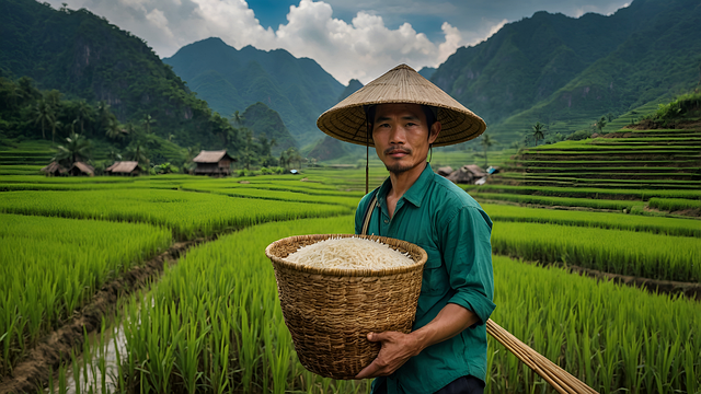 Free man farmer rice field illustration