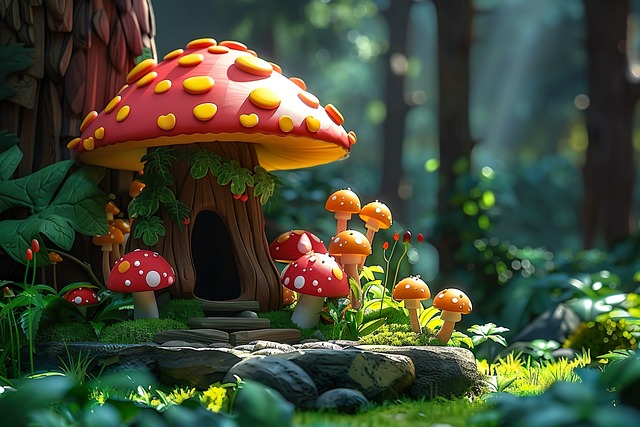 Free ai generated mushroom house mushroom illustration