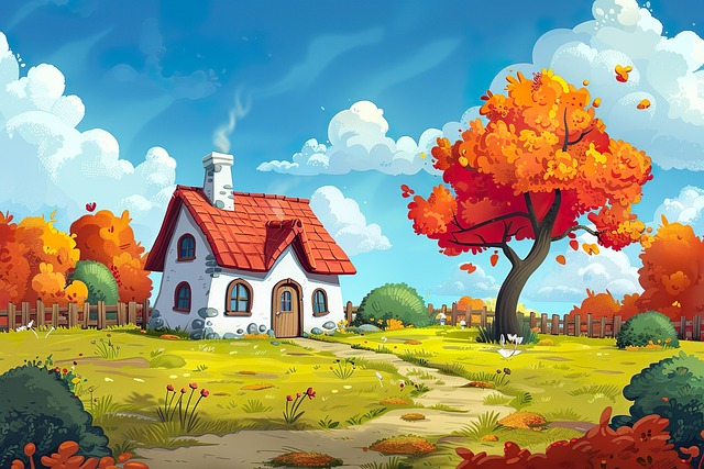 Free ai generated autumn cottage illustration