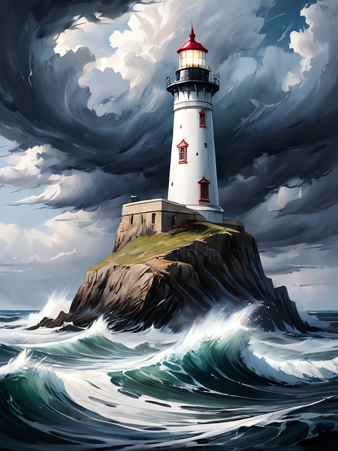 Free ai generated lighthouse sea illustration