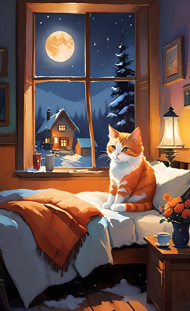 Free ai generated cat bedroom illustration