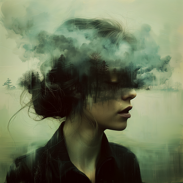Free ai generated woman clouds illustration