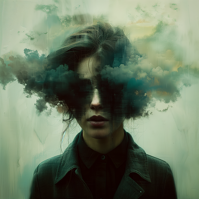 Free ai generated woman clouds illustration