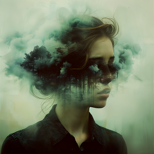 Free ai generated woman clouds illustration