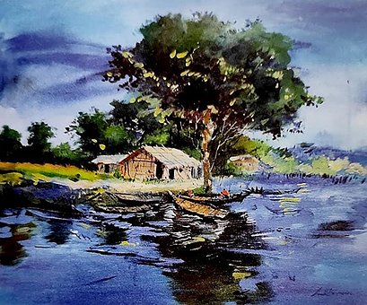Landsbylivet, Akryl Maleri