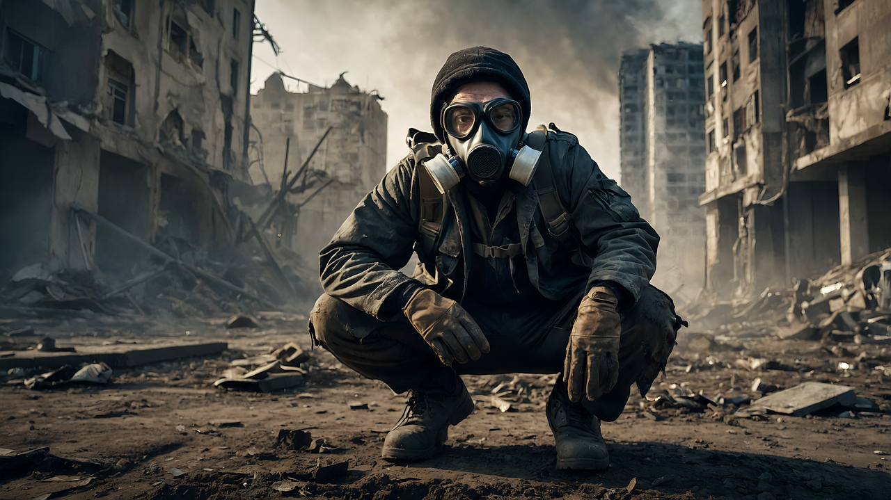 Free ai generated man post-apocalyptic illustration