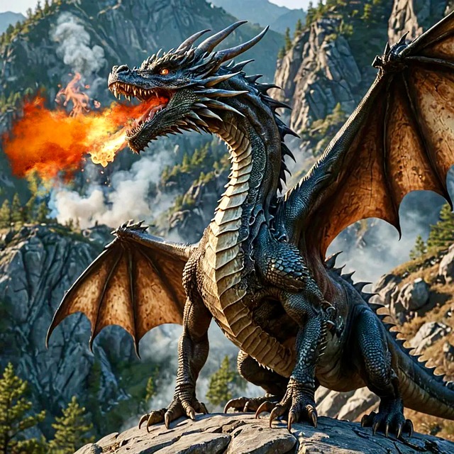 Free ai generated dragon mountains illustration