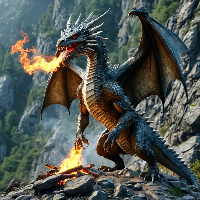 Free ai generated dragon mountains illustration