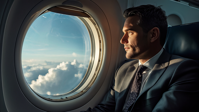 Free ai generated business man plane illustration
