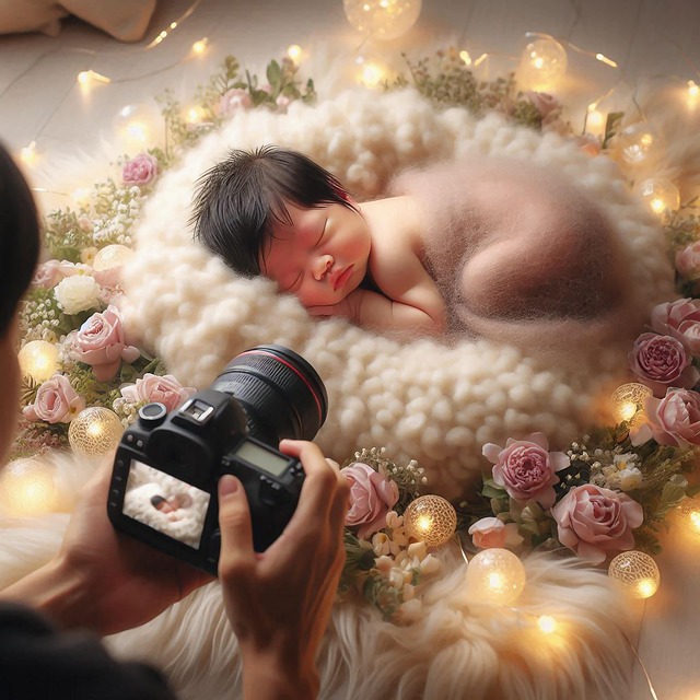 Free ai generated newborn photo shoot illustration