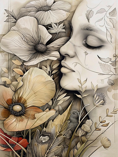 Free ai generated woman flowers illustration