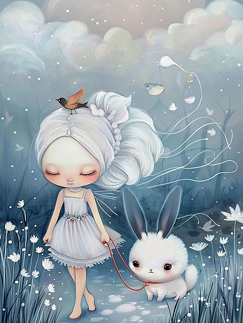 Free ai generated young girl bird illustration