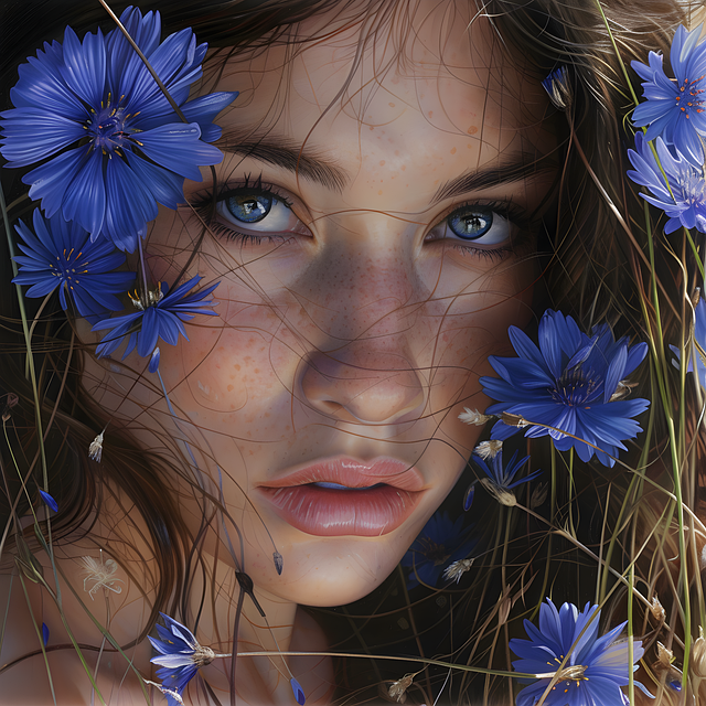 Free ai generated woman flowers illustration