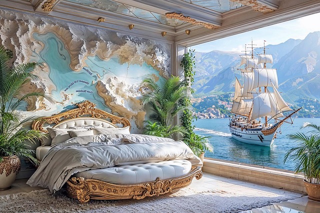 Free bed boat interior illustration
