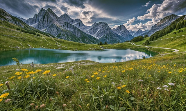 Ai Generado, Montañas, Lago, Naturaleza