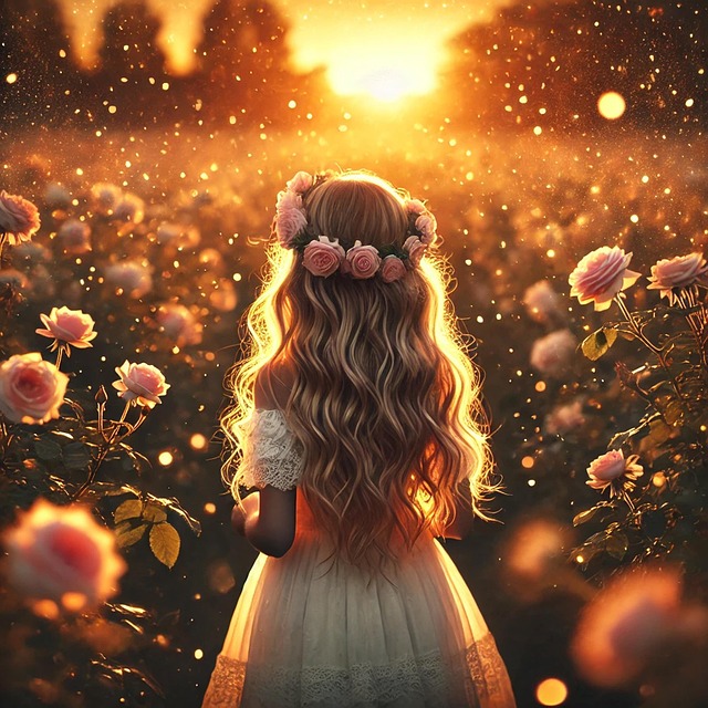 Free flowers field girl illustration
