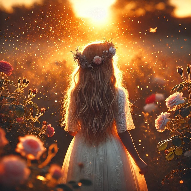 Free flowers field girl illustration