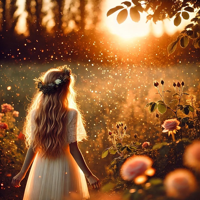 Free flowers field girl illustration