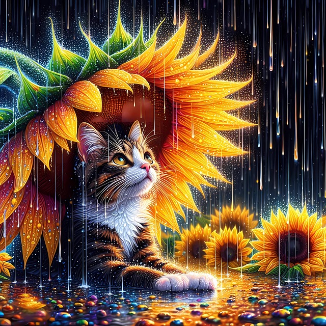 Free ai generated cat rain illustration