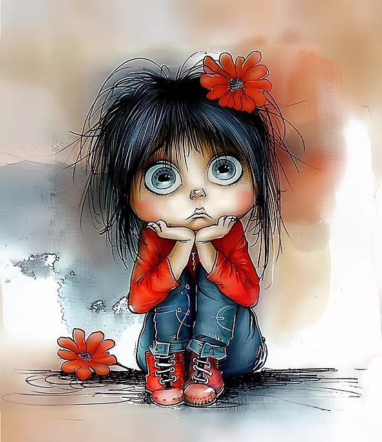 Free sad girl cartoon illustration