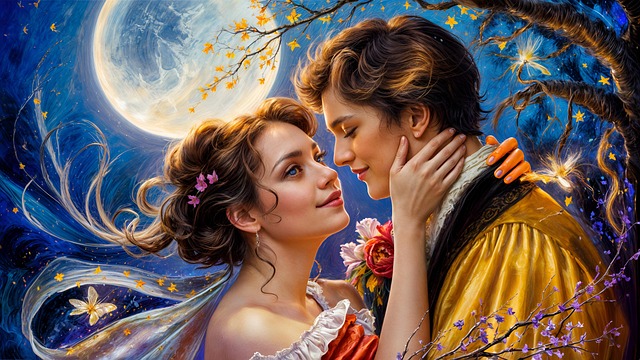 Free full moon moonlight beautiful couple illustration