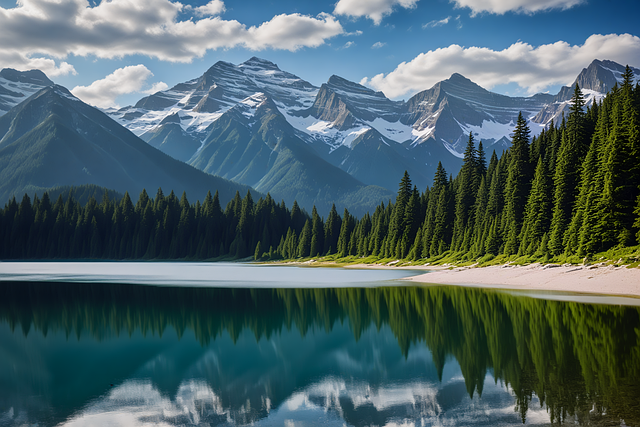 Free mountain lake pine forest illustration