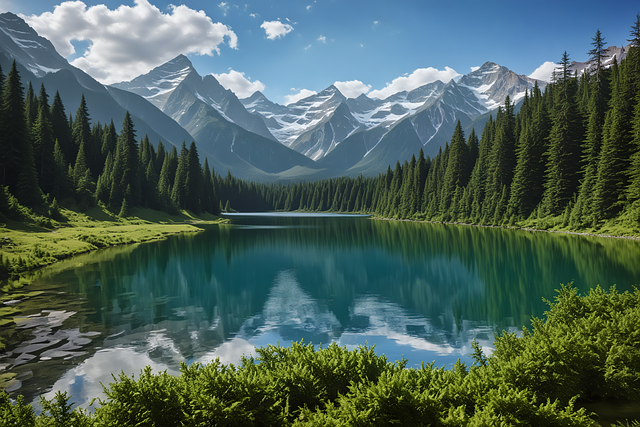 Free mountain lake clearwater pine forest illustration
