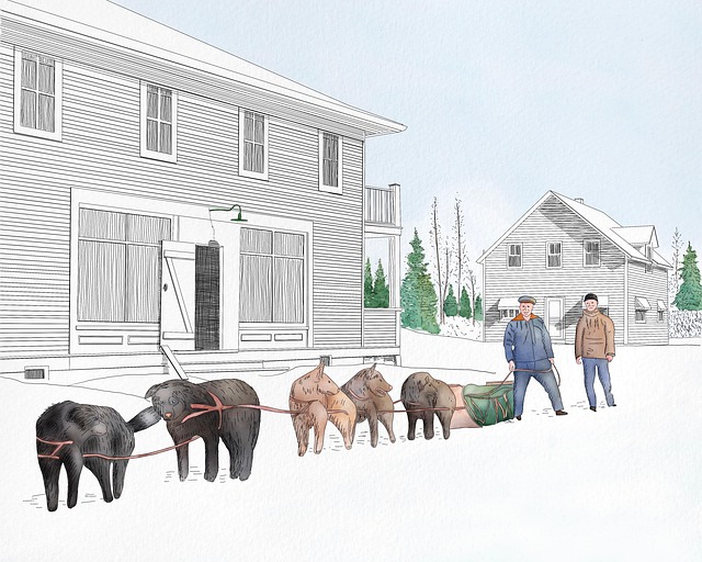 Free dog team team dog sled dog illustration