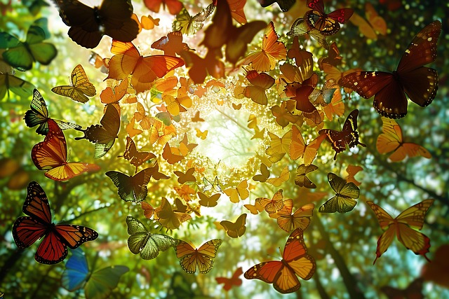 Free butterflies kaleidoscope migration illustration