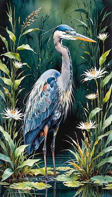 Free Blue Heron Water illustration and picture
