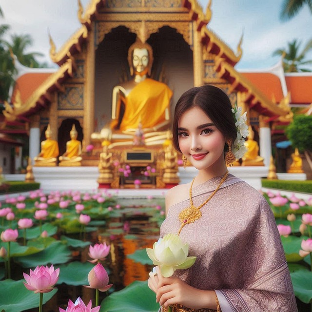 Ai Genereret, Kvinde, Lotus, Blomster