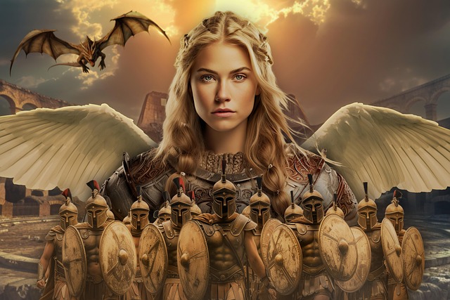 Free gladiators warriors wings illustration