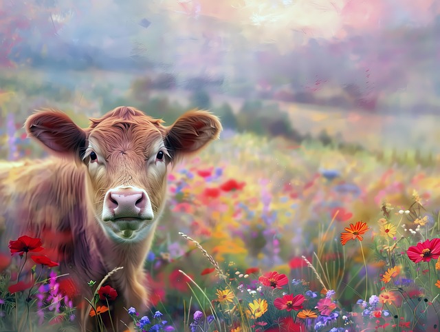 Free calf meadow flowers illustration
