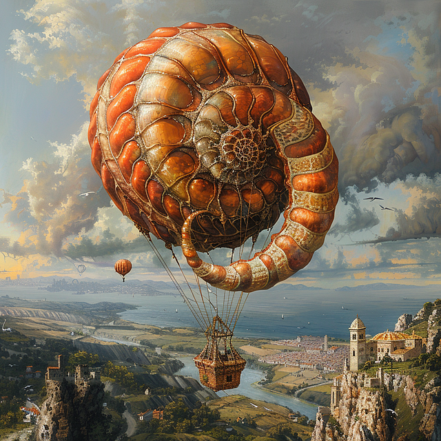 Free hot-air balloon ammonite spiral illustration