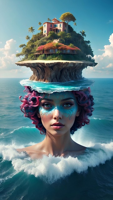 Free woman ocean waves illustration