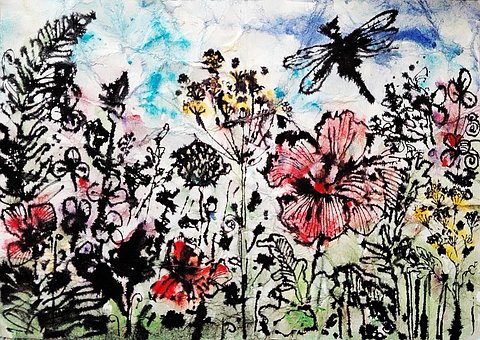 Aquarellen, Weide, Illustratie, Bloemen