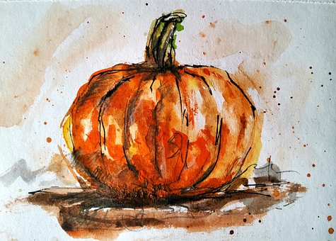 Pompoen, Herfst, Schetsen, Orange, Kleur