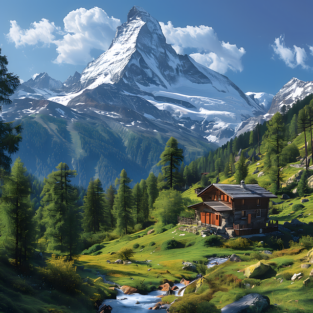 Free ai generated alps house illustration