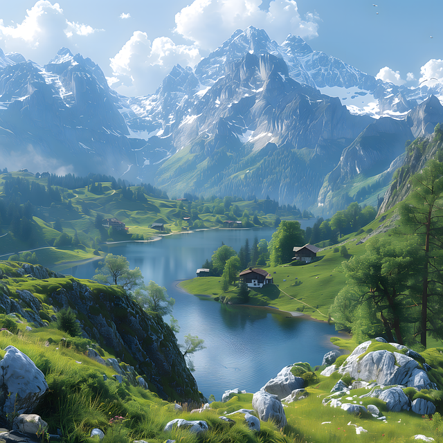 Ai Generiert, Alpen, See, Berge, Schweiz