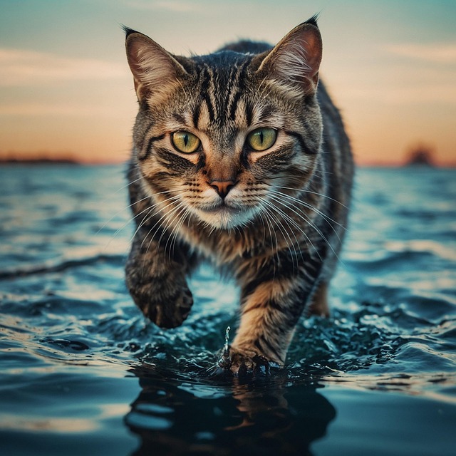 Katze, Gehen, Wasser, Ai Generiert