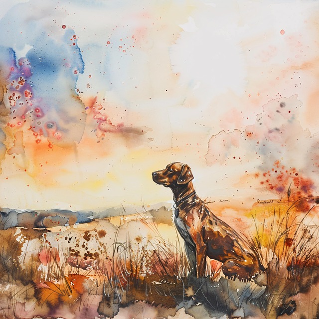 Free dog field sunset illustration