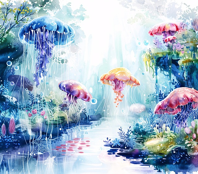 Free jellyfish underwater marine life illustration