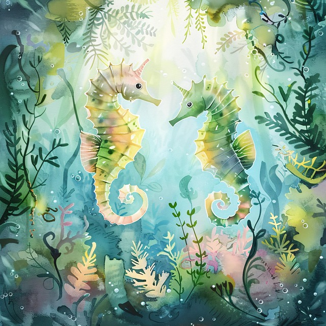 Free seahorses underwater marine life illustration
