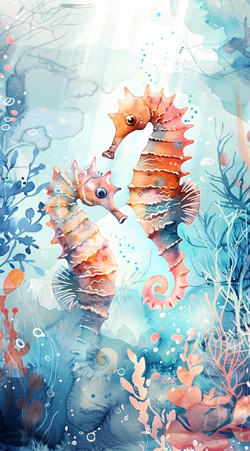 Free seahorses nature underwater illustration
