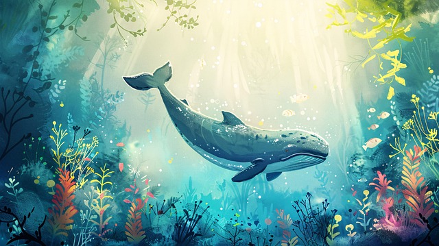 Free whale underwater ocean illustration