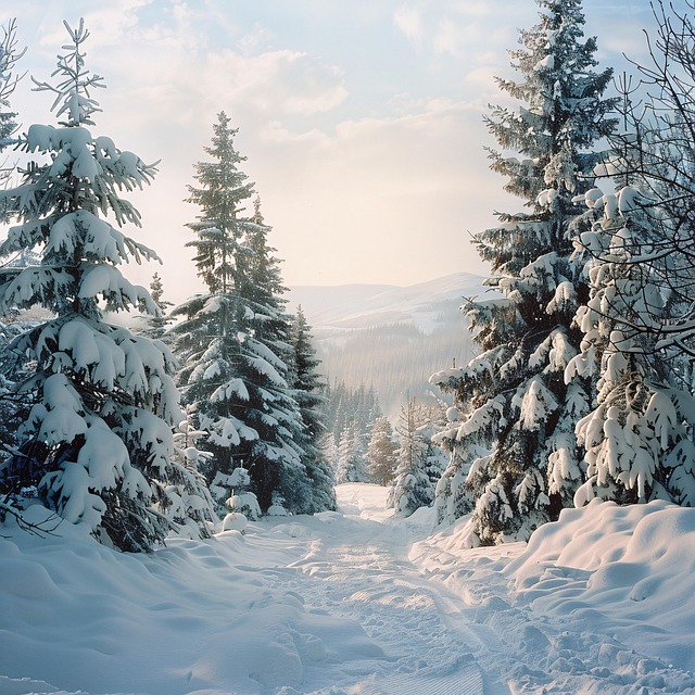 Free winter snow pine trees illustration