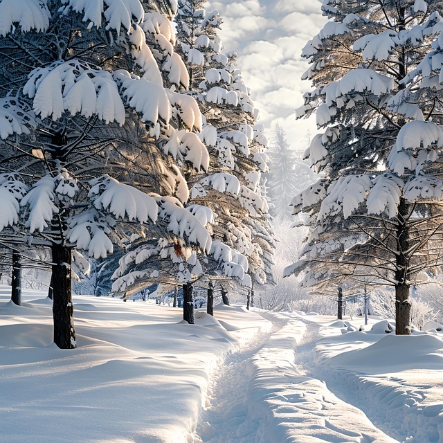 Free winter snow pine trees illustration